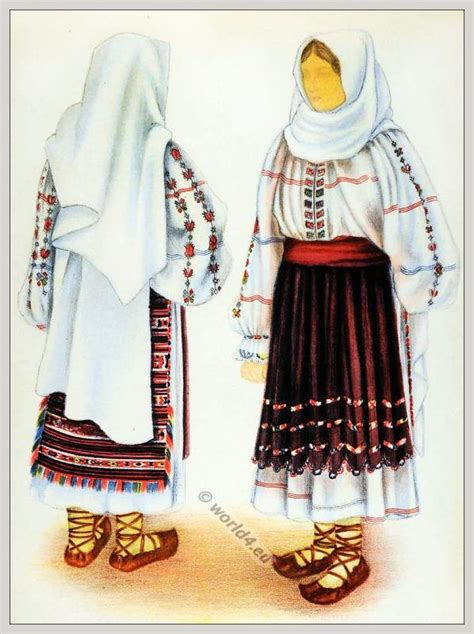 Traditional Romanian costumes. Hairstyle and Headdresses.