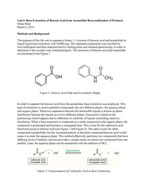 Lab Lecture Notes L Lab Base Extraction Of Benzoic Acid From