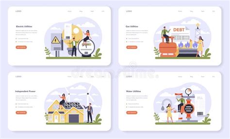 Utilities Sector Of The Economy Web Banner Or Landing Page Set Stock