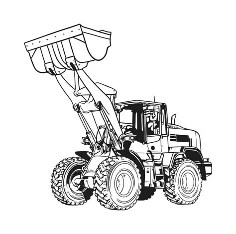 Big Yellow Excavator Clip Art - Black and White Vector