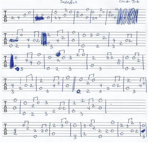 Sweden Minecraft Guitar Tab Octave Shifted 2 Part