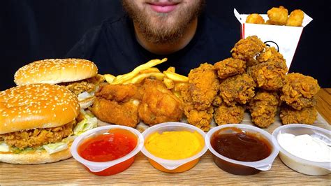 Asmr Mukbang Kfc Fried Chicken Spicy Chicken Zinger Burgers Popcorn