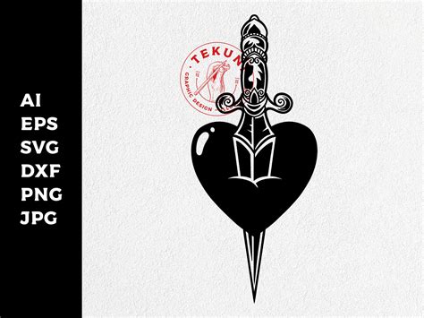 Heart and Dagger SVG, Old School Tattoo Design, Heart and Dagger Vector ...