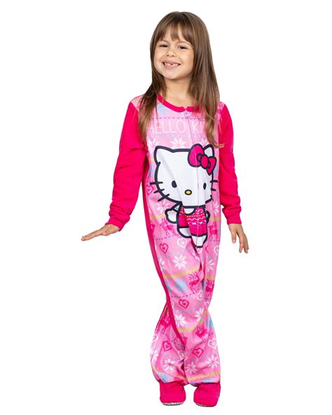 Hello Kitty Girls Pajama Union Suit Fleece One Piece Sleeper Onesie