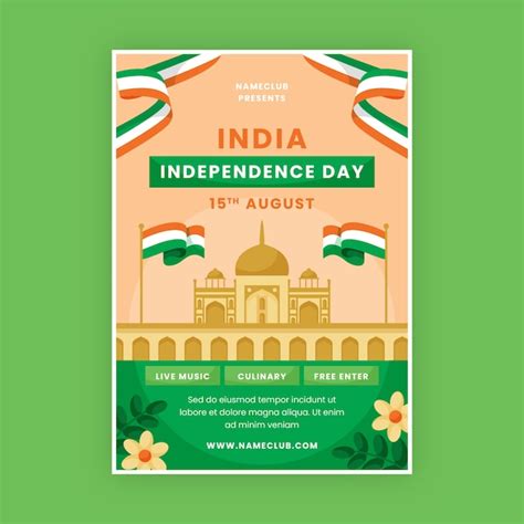 Free Vector Flat India Independence Day Vertical Poster Template