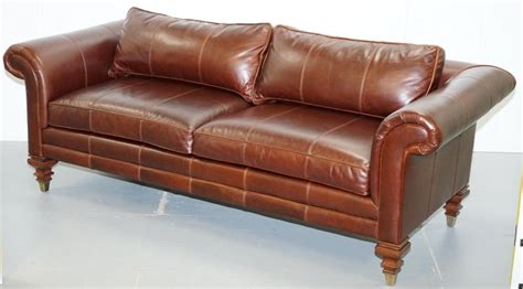 Stunning Ralph Lauren Colonial Thick Brown Leather Three Seat Sofa At