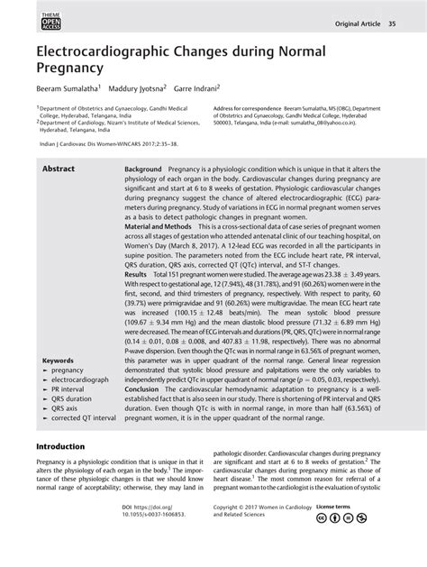 Pdf Electrocardiographic Changes During Normal Pregnancy