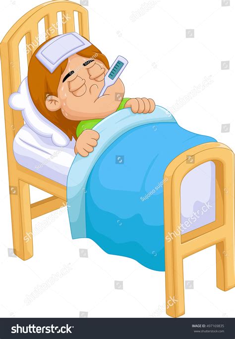 Cartoon Sick Girl Bed Stock Vector (Royalty Free) 497169835