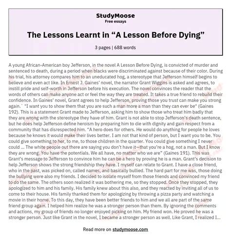 The Lessons Learnt In A Lesson Before Dying Free Essay Example