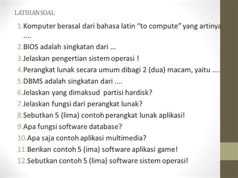 LATIHAN SOAL 1 Komputer Berasal Dari Bahasa Latin To Compute Yang