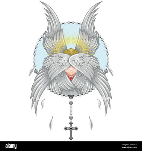 Vector Design Of Seraphim With Christian Rosary Symbol Of Catholic