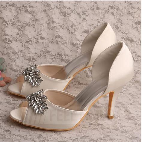 Women's Satin With Rhinestone Heels Pumps Peep Toe Wedding Shoes (M1084782ELA) - Wedding Shoes ...