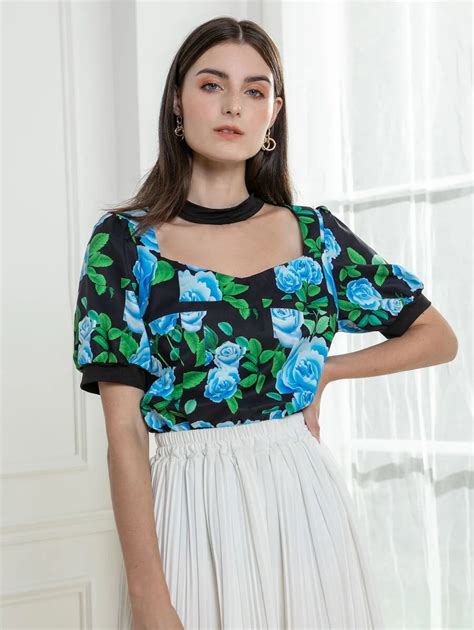 Shein Mulvari Floral Cut Out Sweetheart Neck Blouse Shein Uk