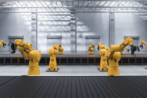 Premium Photo D Rendering Robot Arms With Conveyor Line