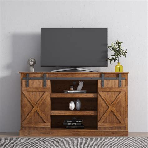 Modern Farmhouse Barn Door Tv Stand For Tv Up To 65 Inch Flat Screen Media Ranch Rustic Style