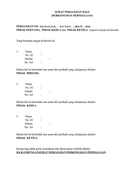 Perjanjian Perkongsian Perniagaan Pdf