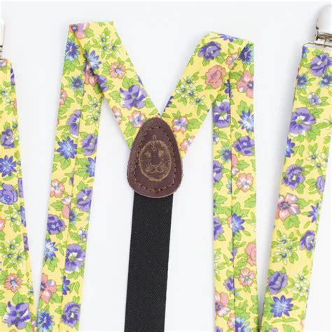 Yellow Vintage Floral 1 Clip On Womens Suspenders Durian And The Lyon