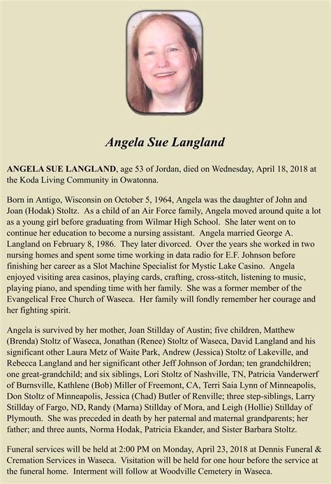 Angela Sue Langland 1964 2018 Find A Grave Memorial