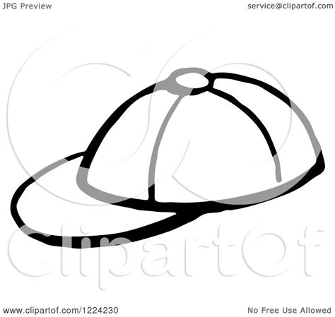 Clipart of a Black and White Baseball Cap - Royalty Free Vector ...