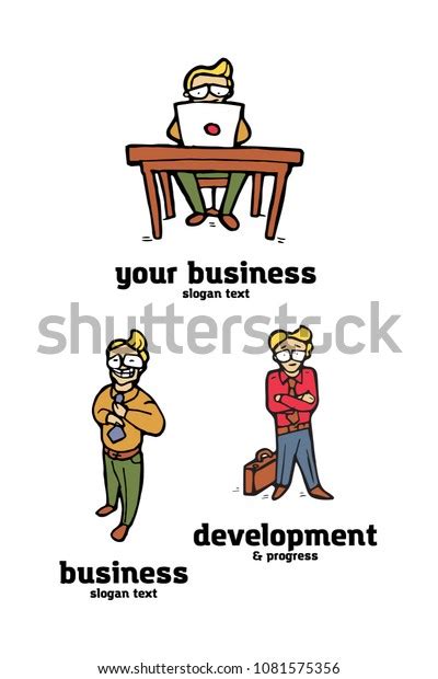 Businessman Funny Cartoon Logo Set Naive Stock Vector Royalty Free