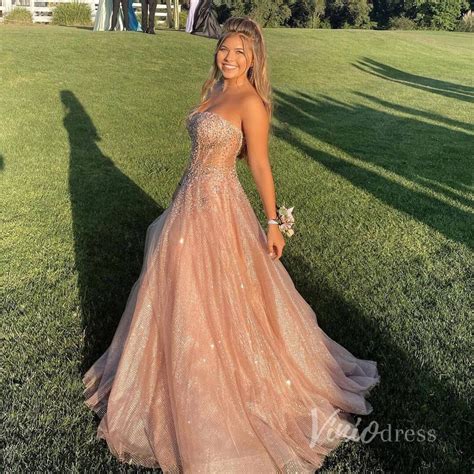 Sparkly Rose Gold Prom Dress Beaded Strapless Prom Gown Fd2835 Artofit