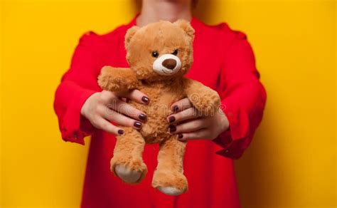 Woman Holding Teddy Bear Toy Stock Image Image Of Teddy Female