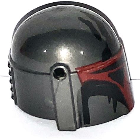 Lego Pearl Dark Gray Helmet With Sides Holes With Dark Red Visor And