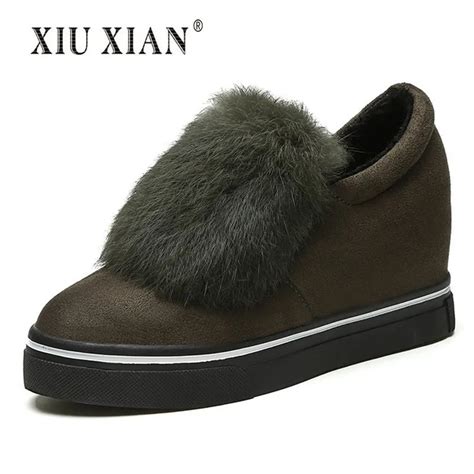 Xiu Xian Top Fashion Winter Women Ankle Boots Wedges Slip On Fur