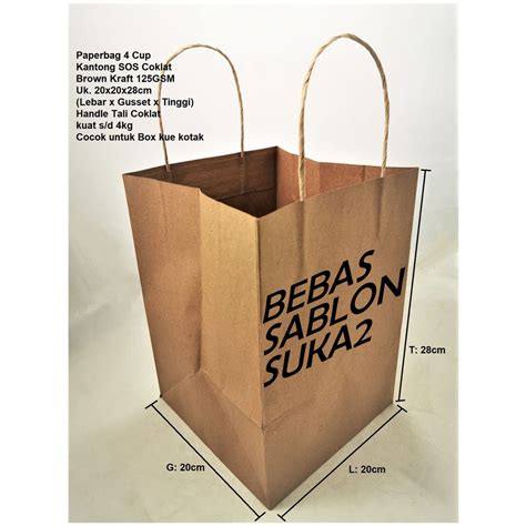 Jual SABLON Paper Bag Coklat 20x20x28cm Paper Bag Custom Bebas