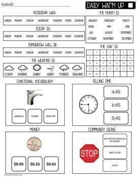 Life Skills Daily Warm Up Worksheets Level 2 TPT