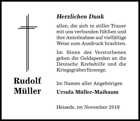 Traueranzeigen von Rudolf Müller Trauerportal Hildesheimer Allgemeine