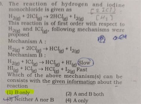 The Reaction Of Hydrogen And Iodine H2 G 2iclg→2hclg I2 G − Ch2