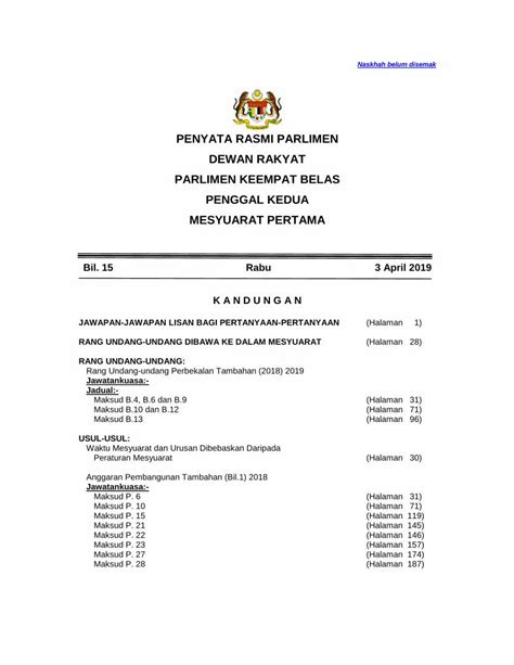 PDF PENYATA RASMI PARLIMEN DEWAN RAKYAT PARLIMEN Menangani