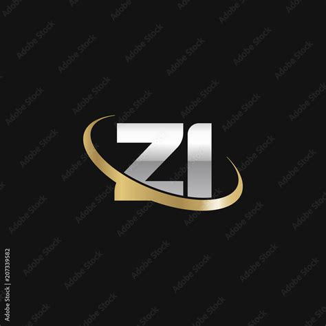 Initial Letter Zi Overlapping Swoosh Ring Logo Silver Gold Color On