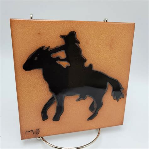 Cowboy Silhouette Horse Western Art Tile Mary Jane Balok Utah Ceramic