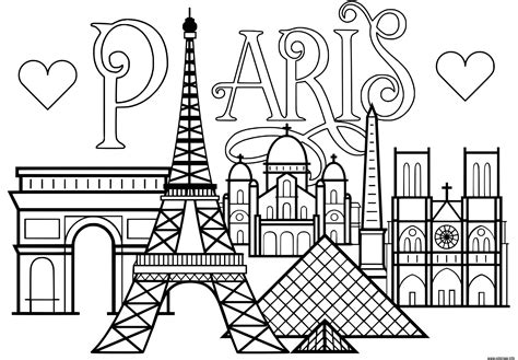 Coloriage Ville De Paris Monuments Tour Eiffel Arc De Triomphe