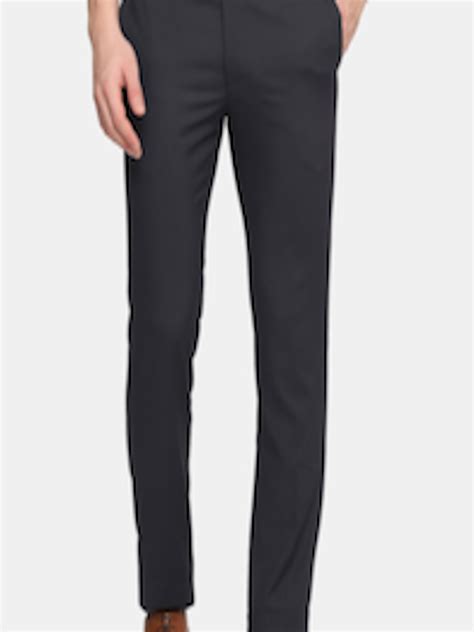 Buy Blackberrys Men Charcoal Slim Fit Low Rise Trousers Trousers For