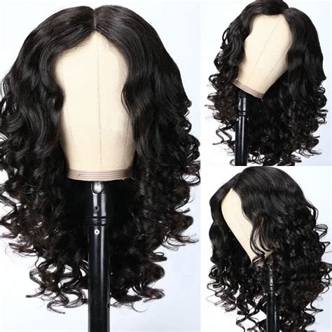 Unice V Part Body Wave Perruques Femmes Humain Cheveux Raie Libre Sans