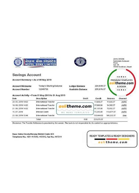 Nepal Bank Nepal Bank Statement Template In Word And Pdf Format