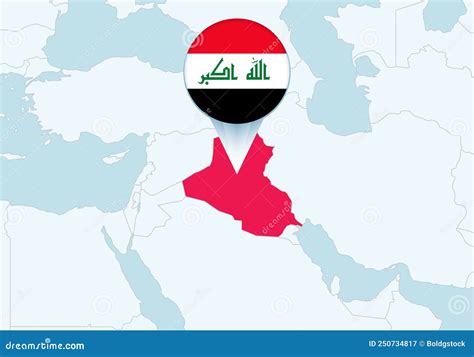 Asia With Selected Iraq Map And Iraq Flag Icon Stock Vector