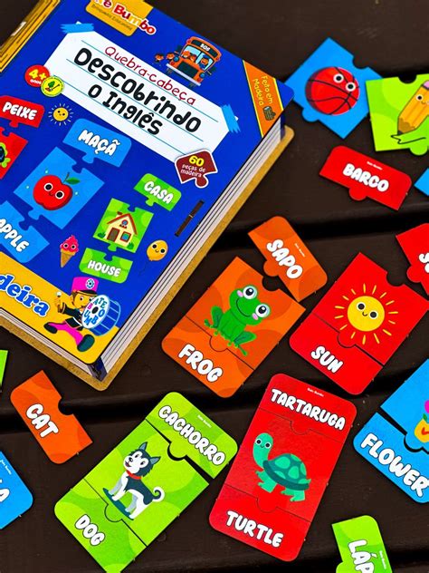 Quebra Cabeça Descobrindo o Inglês 60 Peças Brinquedo Educativo de