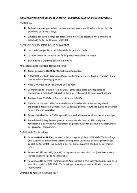 TEMA 9 Dret Internacional Públic TEMA 9 LA PROHIBICIÓ DEL US DE LA