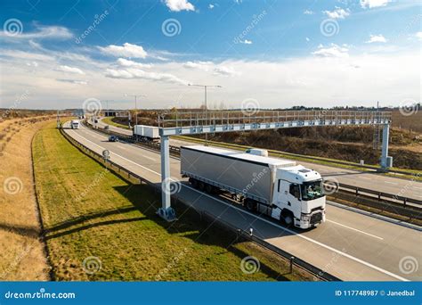 White Lorry Passing Toll Gate On Prague Circuit Czech Republic