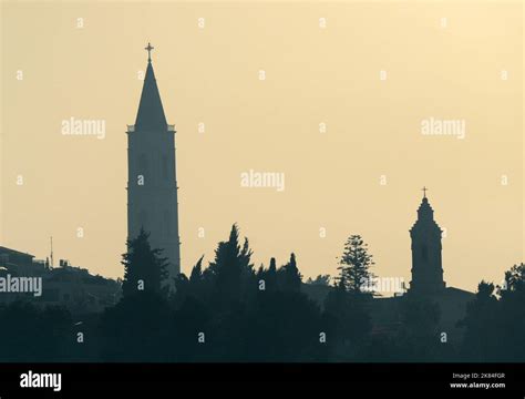 Mount of Olives Ascension Monastery during sunrise Stock Photo - Alamy