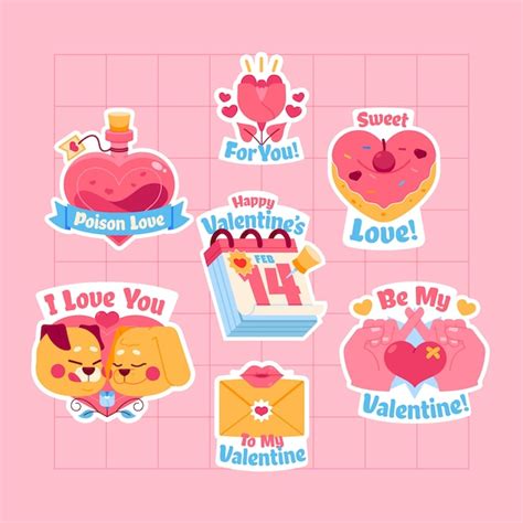 Free Vector Flat Valentines Day Stickers Collection