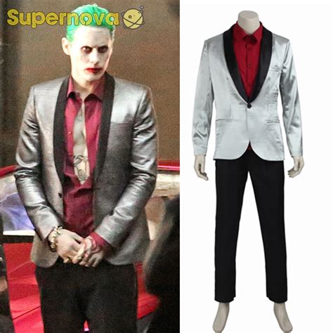 Suicide Squad Joker Costume Cosplay Male Suit Silver Coat Adult Men Suicide Squad Joker Coat