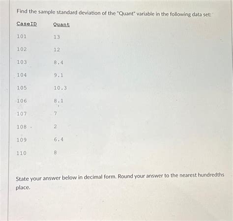 Solved Find The Sample Standard Deviation Of The Solutioninn