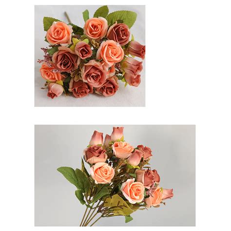 Eudidv Artificial Roses Decor Beautiful Artificial Silk Fake Flowers Wedding Valentines Bouquet