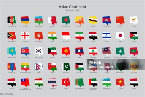 koleksi ikon bendera negaranegara benua asia ilustrasi stok