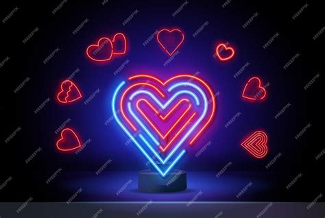 Premium Vector Bright Heart Neon Sign Retro Neon Heart Sign On